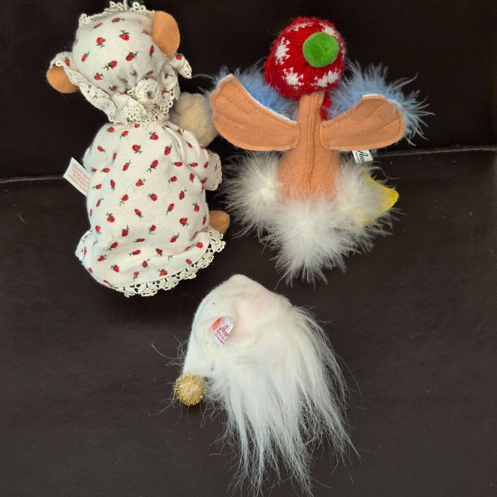 Vtg ANNALEE Christmas Bedtime Bear Snowflake Song bird Santa Ornament 3 Pc Lot - Picture 12 of 12